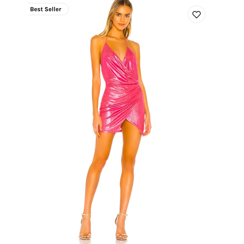 Superdown NWT pink metallic draped halter mini dress size S